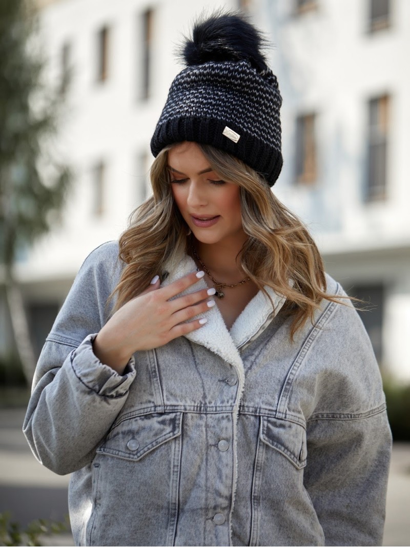 Black herringbone winter hat C44 - Online store - Boutique